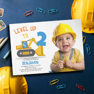 Construction Vehicle Party Photo Boy 2nd Birthday Invitation