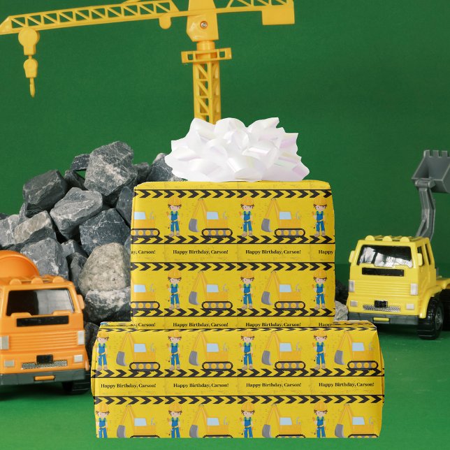 Construction Vehicle Personalised Kids Birthday Wrapping Paper (Creator Uploaded)