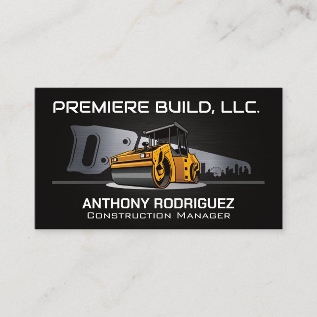 Construction Vehicle | Real Estate City Skyline Business Card (Front)
