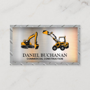 Construction Vehicle Steel Grid Border Business Card