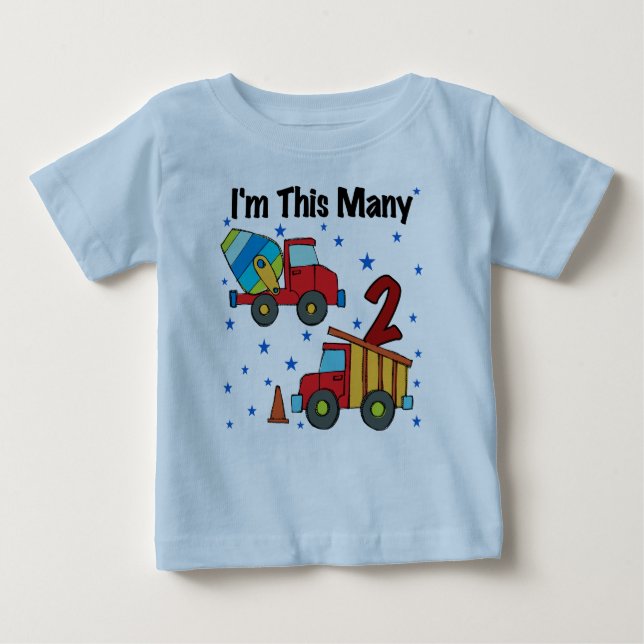 Construction Vehicles 2nd Birthday Gifts Baby T-Shirt (Front)