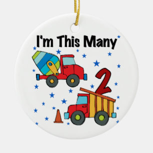 Construction Vehicles 2nd Birthday Gifts Ceramic Tree Decoration