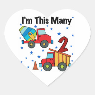 Construction Vehicles 2nd Birthday Gifts Heart Sticker