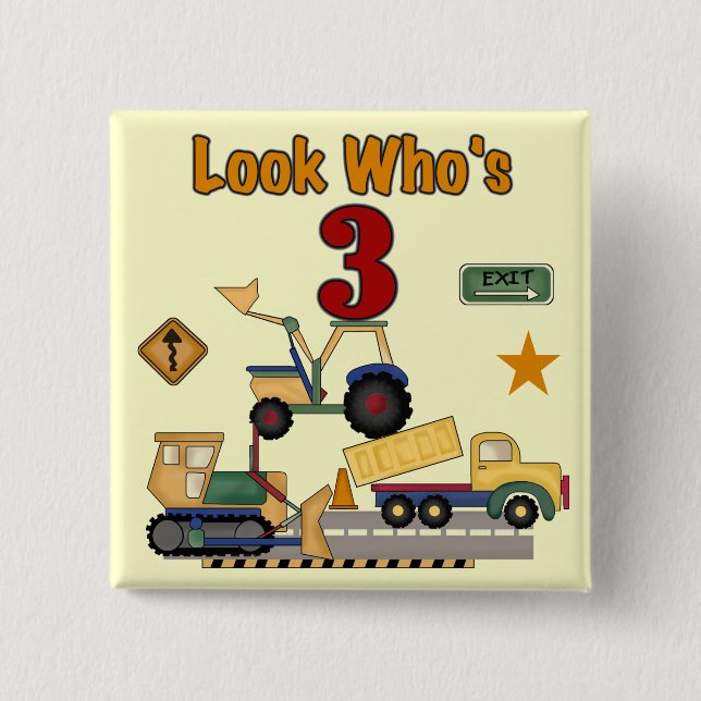 Construction Vehicles 3rd Birthday Tshirts 15 Cm Square Badge (Front)