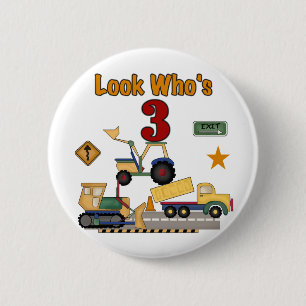 Construction Vehicles 3rd Birthday Tshirts 6 Cm Round Badge