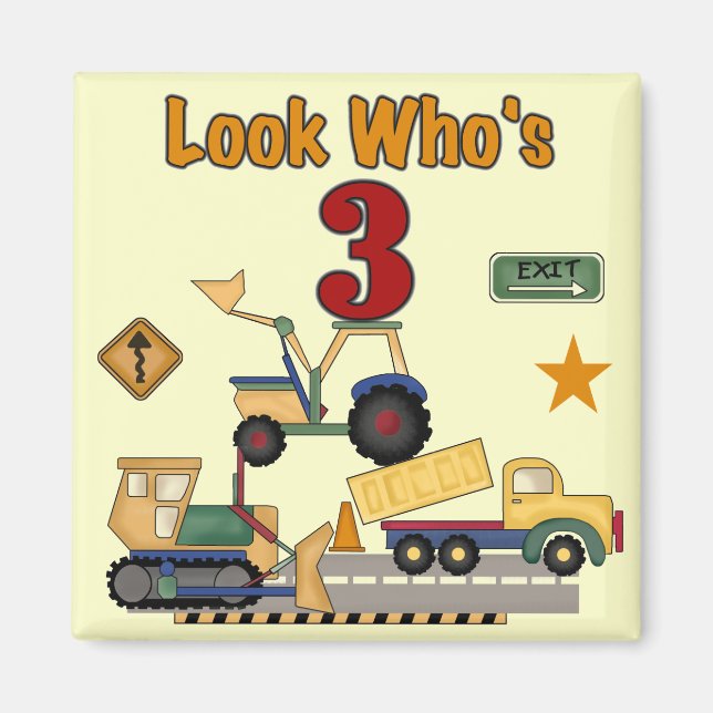 Construction Vehicles 3rd Birthday Tshirts Magnet (Front)