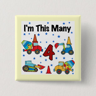 Construction Vehicles 4th Birthday T-shirts 15 Cm Square Badge