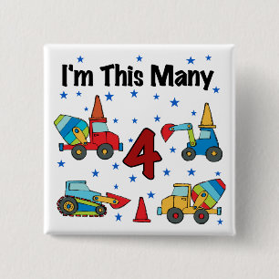 Construction Vehicles 4th Birthday T-shirts 15 Cm Square Badge