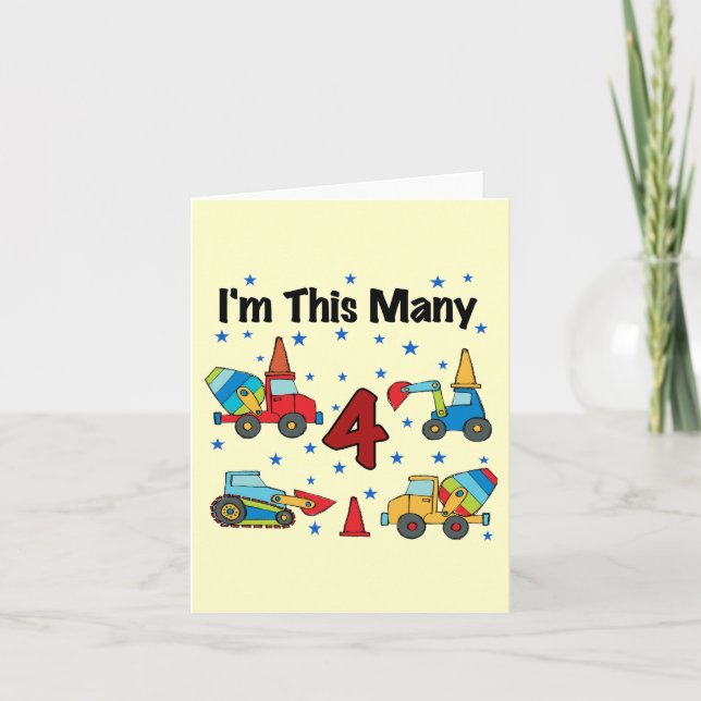 Construction Vehicles 4th Birthday T-shirts Card (Front)