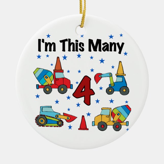 Construction Vehicles 4th Birthday T-shirts Ceramic Ornament (Front)