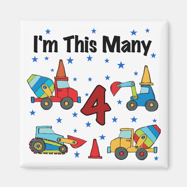 Construction Vehicles 4th Birthday T-shirts Magnet (Front)