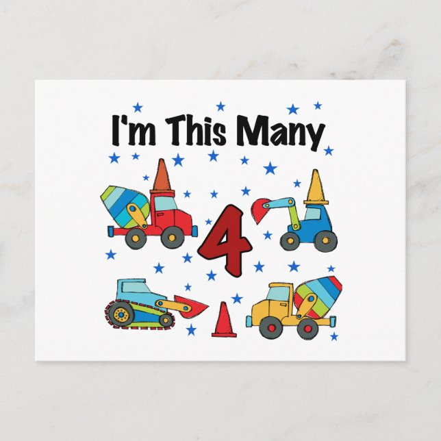 Construction Vehicles 4th Birthday T-shirts Postcard (Front)