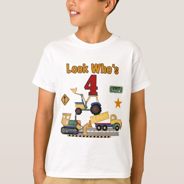Construction Vehicles 4th Birthday Tshirts (Front)