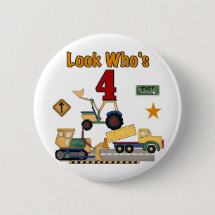 Construction Vehicles 4th Birthday Tshirts 6 Cm Round Badge