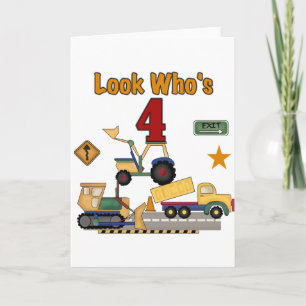 Construction Vehicles 4th Birthday Tshirts Card