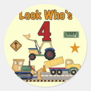 Construction Vehicles 4th Birthday Tshirts Classic Round Sticker