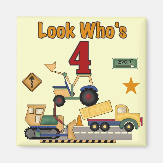 Construction Vehicles 4th Birthday Tshirts Magnet (Front)