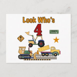 Construction Vehicles 4th Birthday Tshirts Postcard