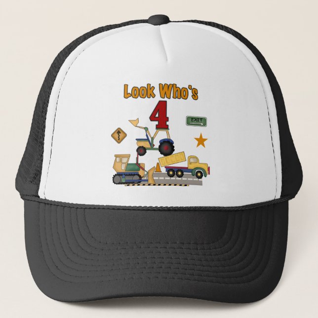 Construction Vehicles 4th Birthday Tshirts Trucker Hat (Front)