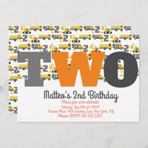 Construction Vehicles Birthday Dump Big Two Invitation