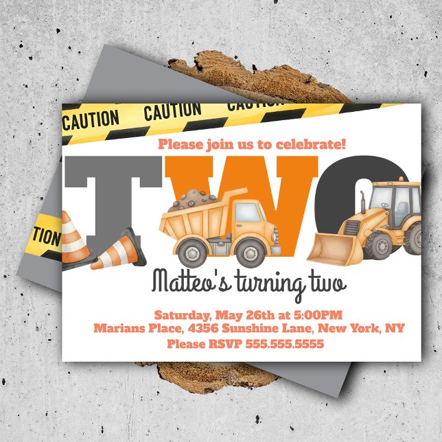 Construction Vehicles Birthday Dump Truck 2 Invitation (Creator Uploaded)