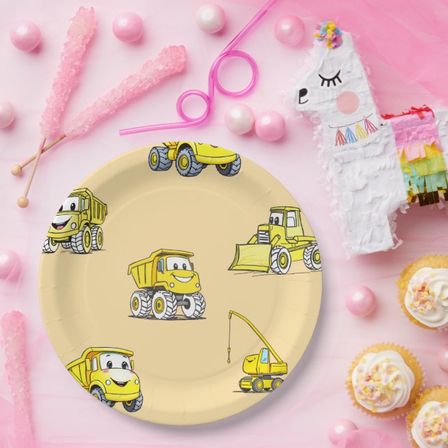 Construction Vehicles birthday Paper Plates (Party)