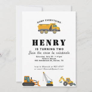 Construction Vehicles Boy Birthday Invitation