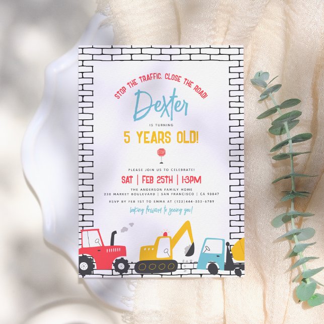 Construction Vehicles Boy Birthday Party Invitation (Creator Uploaded)