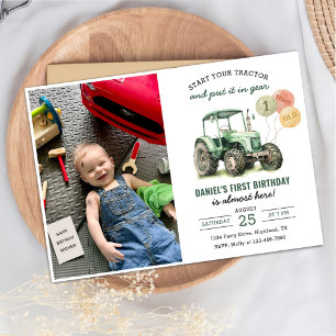 Construction Vehicles Boy Birthday Party Photo Invitation
