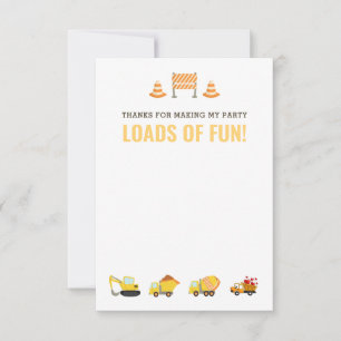 Construction Vehicles Boy Birthday Party Thank You Card