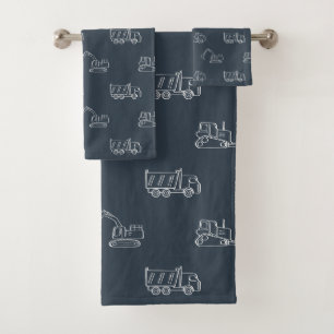 Construction Vehicles Builder Boy Truck Dark Blue Bath Towel Set