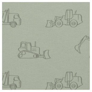 Construction Vehicles Builder Boy Truck Sage Green Fabric