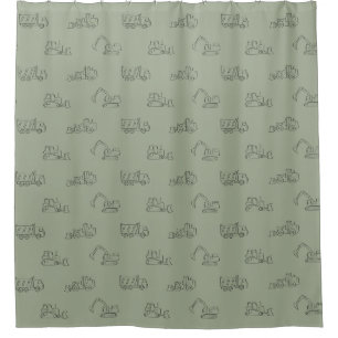 Construction Vehicles Builder Boy Truck Sage Green Shower Curtain