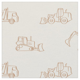 Construction Vehicles Builder Cute Boy Truck Beige Fabric