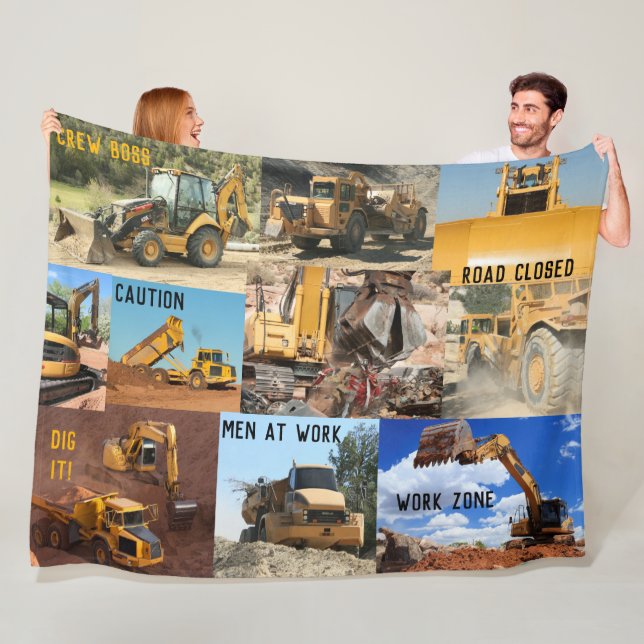 Construction Vehicles Collage Fleece Blanket (In Situ)