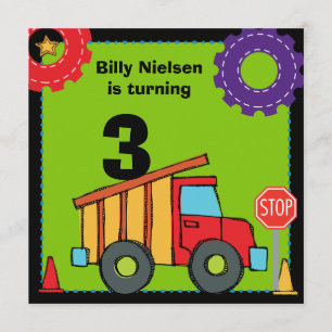 Construction Vehicles Dump Truck Birthday Invites
