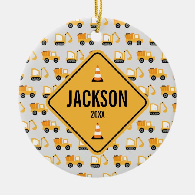 Construction Vehicles Dump Truck & Digger  Ceramic Ornament (Front)