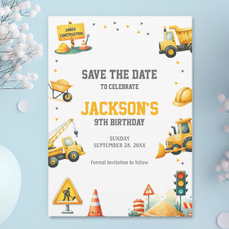Construction Vehicles Dump Truck Excavator Bulldoz Save The Date