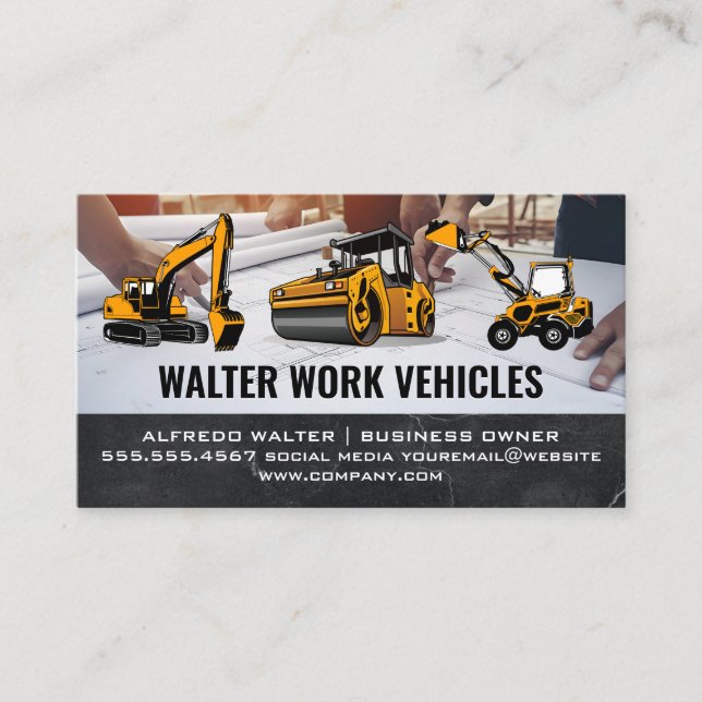Construction Vehicles | Engineers Architect Business Card (Front)