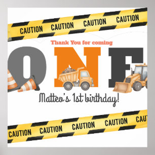 Construction Vehicles First Birthday Dump Truck Poster