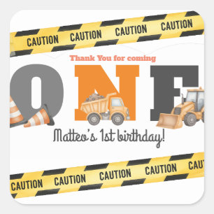 Construction Vehicles First Birthday Dump Truck Square Sticker