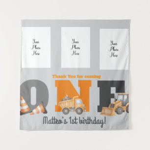 Construction Vehicles First Birthday Dump Truck Tapestry