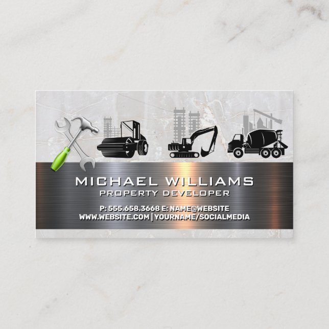 Construction Vehicles | Hand Tools | Real Estate Business Card (Back)