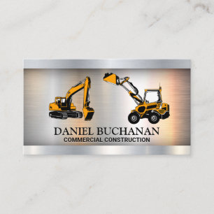 Construction Vehicles Metallic Background Business Card