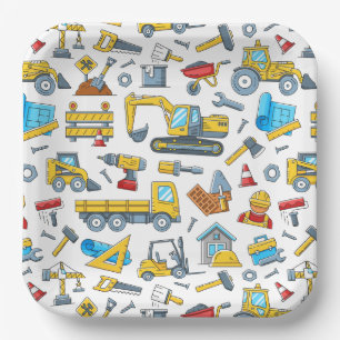 Construction Vehicles Paper Plates, Kids Birthday Plate