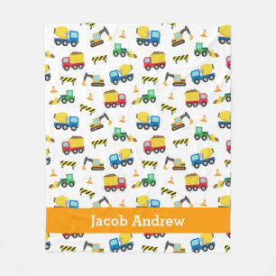 Construction Vehicles Pattern Boys Personalised Fleece Blanket