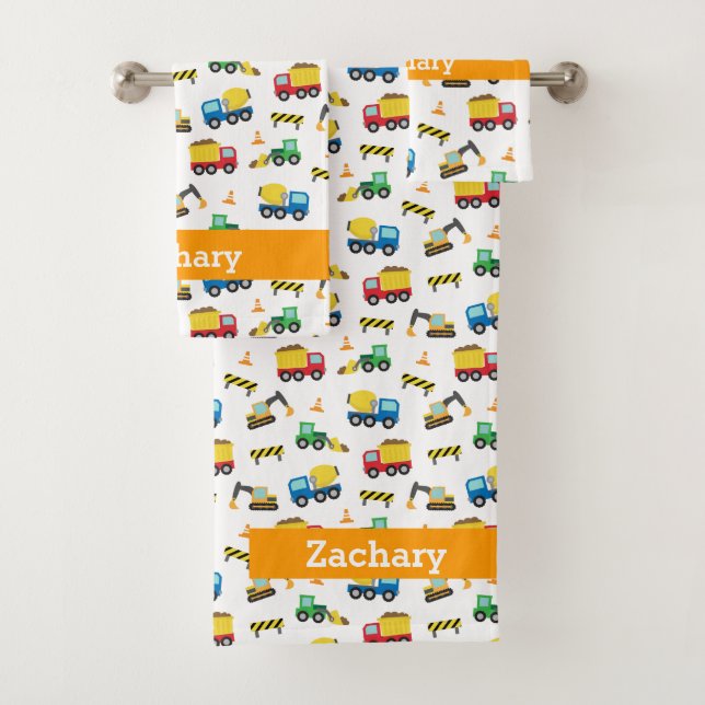Construction Vehicles Pattern Kids Bath Towel Set (Insitu)