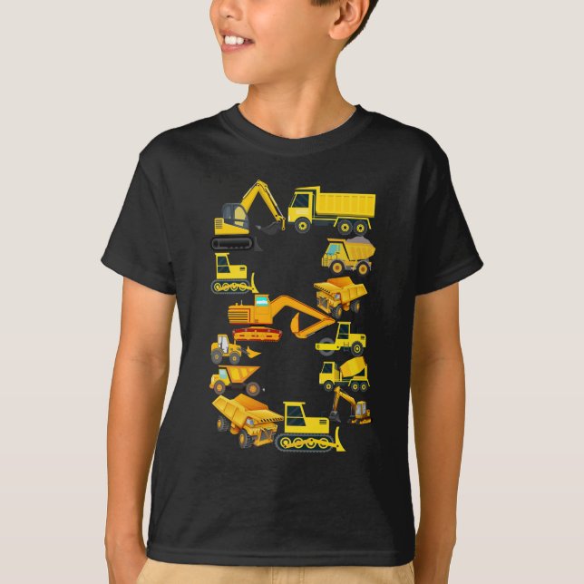 Construction Vehicles Trucks For 8 Year Old Boys T-Shirt (Front)