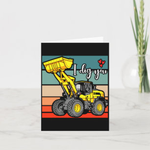 Construction Vehicles Valentines Hearts Excavator  Card
