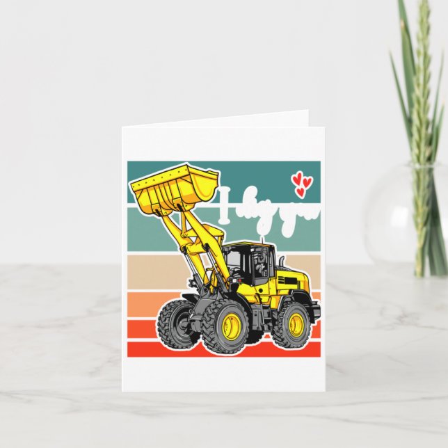 Construction Vehicles Valentines Hearts Excavator  Card (Front)